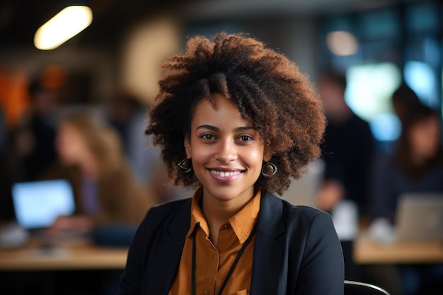 Riuscita donna d'affari africana americana che sembra sicura e sorridente IA generativa