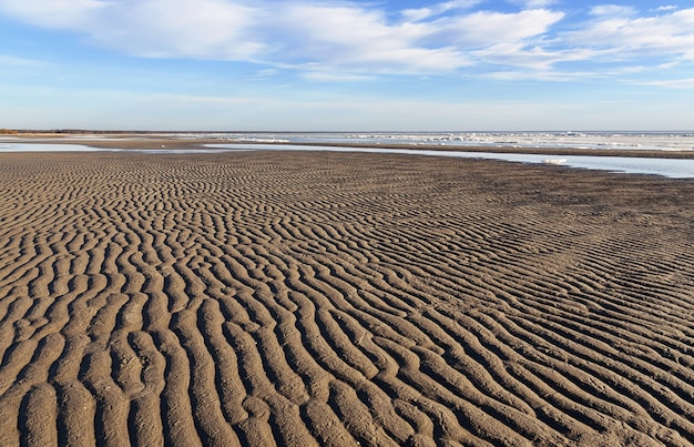 Riva di sabbia con mare ghiacciato