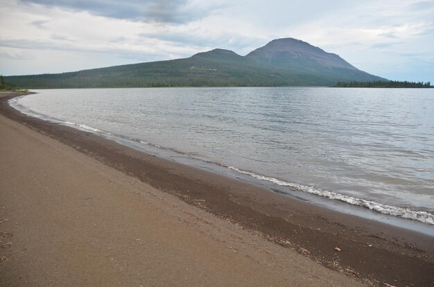 Riva sabbiosa del lago nell'altopiano di Putorana