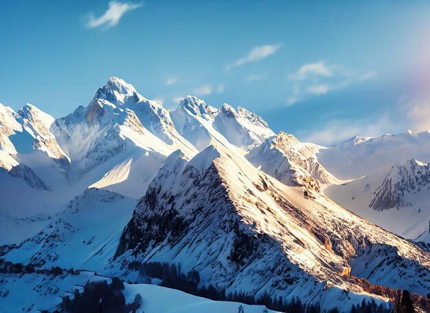 Rivelate le vette innevate illuminate dal sole del Paese delle Meraviglie Invernali