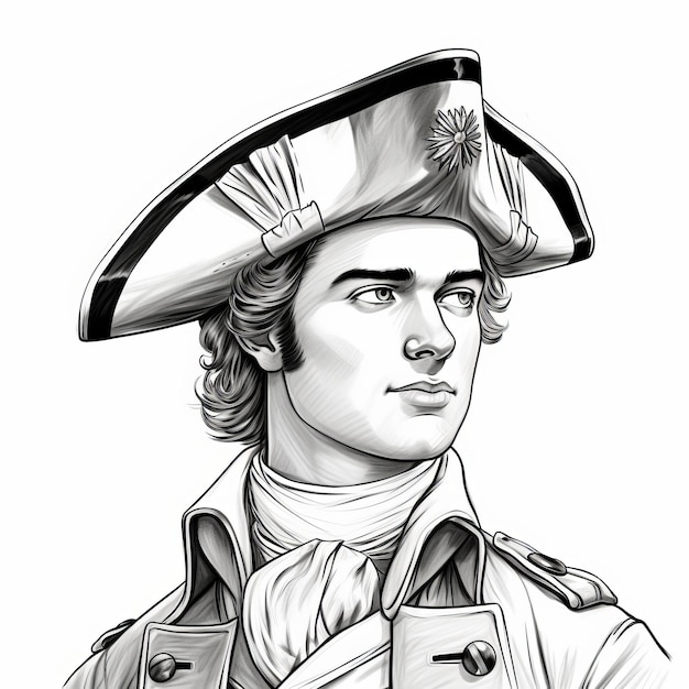 Rivoluzionaria Guerra Hat Line Art Illustrazione Dettagliata Di Un Uomo Patriottico In Uniforme