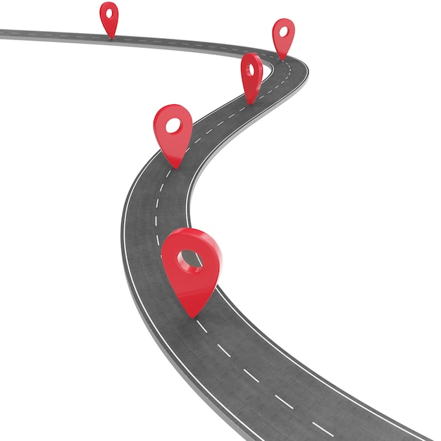 road infographic with pin pointer. navigation concept with pin pointer. map marker pointer on road map. cartography mapping. street road map for business infographics design, 3d rendering