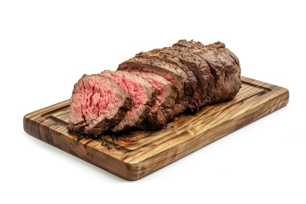 Roast beef su una tavola di legno isolato su bianco