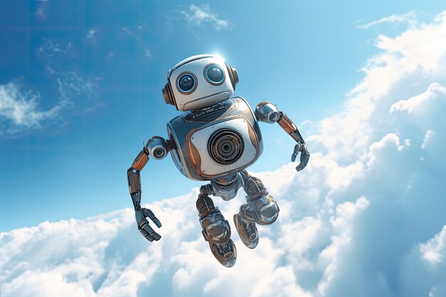 RoboFlight Rendering 3D affascinante di un robot che vola nel cielo