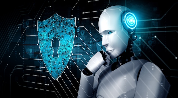 Robot AI che utilizza la sicurezza informatica per proteggere la privacy delle informazioni