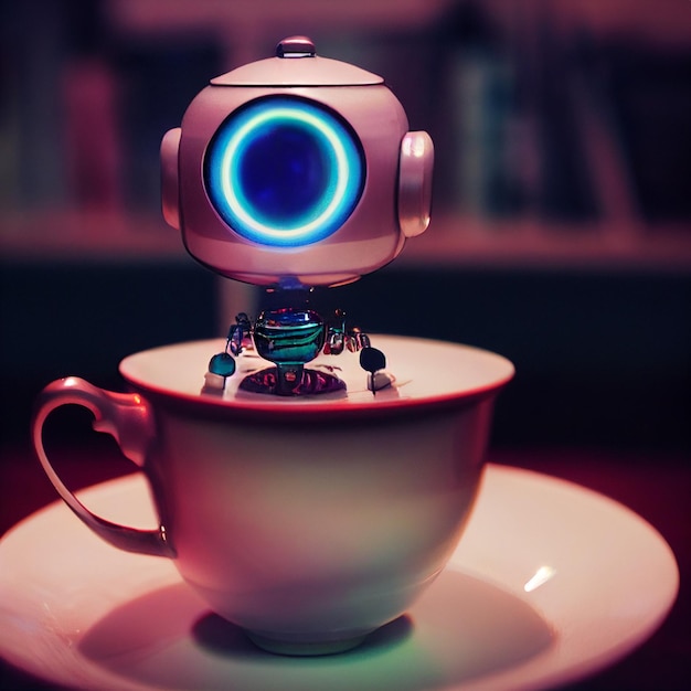 Robot all'interno di una tazza di caffè illustrazione