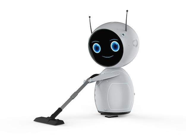 Robot amichevole di rendering 3D con aspirapolvere