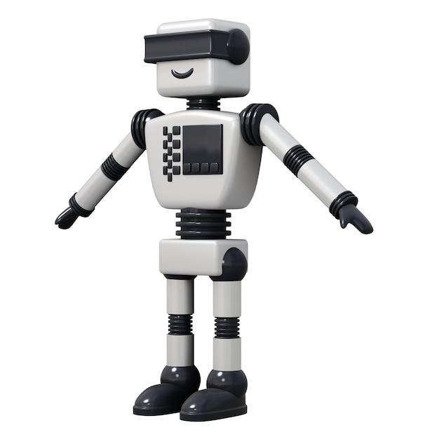 Robot Android bianco isolato su sfondo bianco Rendering 3D