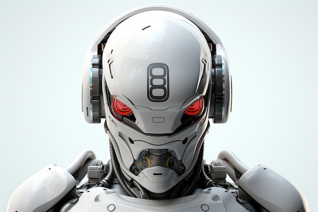 robot android isolato su sfondo bianco