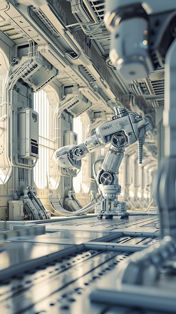 robot che lavora in una stazione spaziale concetto tecnologico futuristico