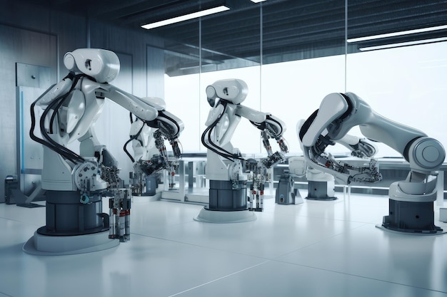 Robot che lavorano insieme per assemblare macchinari complessi