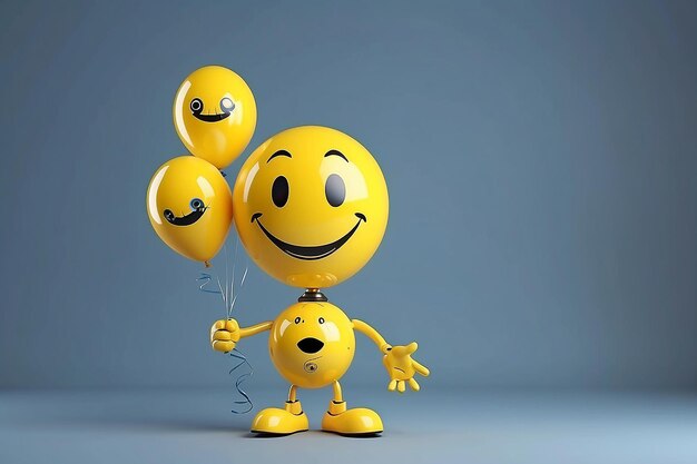 Robot che tiene in mano un palloncino sorridente 3D rendering stock illustration