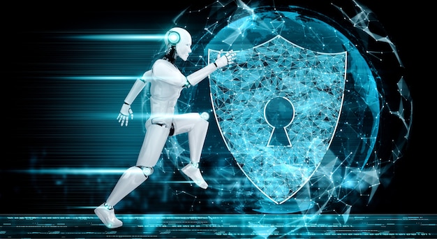 Robot con intelligenza artificiale che utilizza la sicurezza informatica per proteggere la privacy delle informazioni