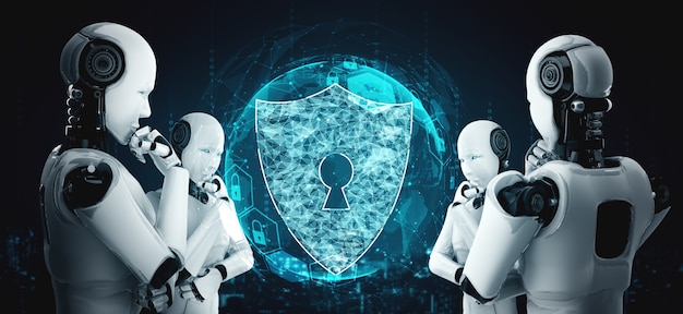 Robot con intelligenza artificiale che utilizza la sicurezza informatica per proteggere la privacy delle informazioni