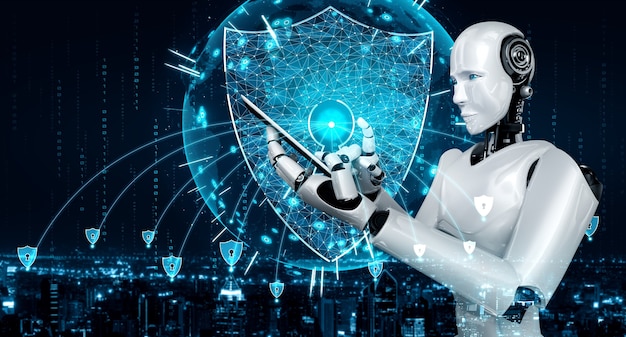 Robot con intelligenza artificiale che utilizza la sicurezza informatica per proteggere la privacy delle informazioni