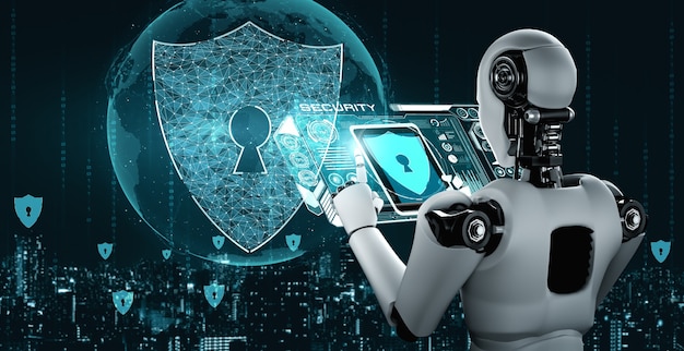 Robot con intelligenza artificiale che utilizza la sicurezza informatica per proteggere la privacy delle informazioni