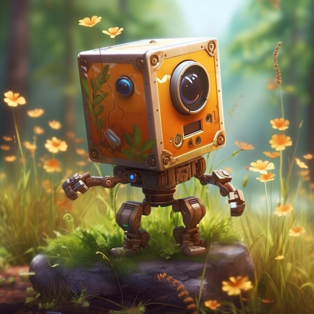 robot d'epoca nella foresta illustrazione 3d robot retrò