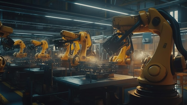 Robot di automazione efficienti sulla catena di montaggio delle automobili in una fiorente fabbrica IA generativa