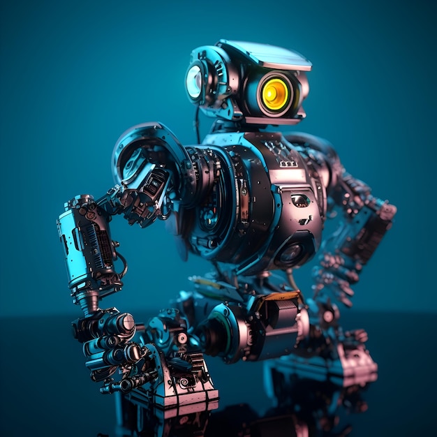 Robot di rendering 3D realizzato con intelligenza artificiale in uno spazio futuristico