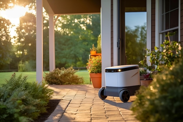 Robot di servizio di consegna all'ingresso della casa AI generativo