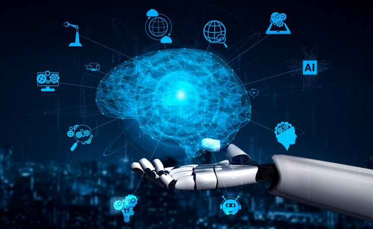 Foto robot e cyborg futuri di intelligenza artificiale
