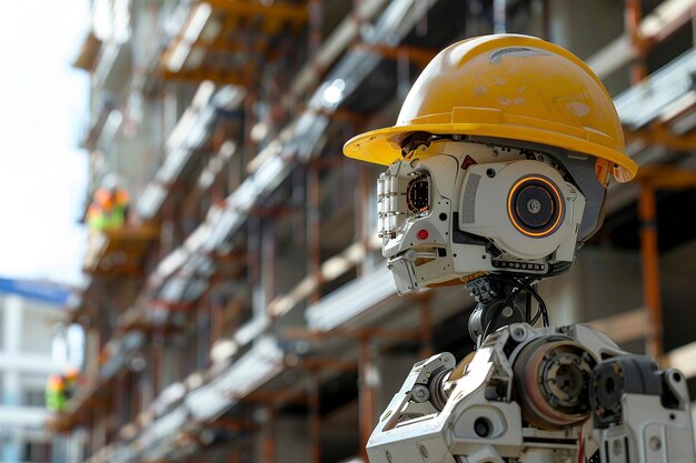 Robot futuristico che lavora in un cantiere