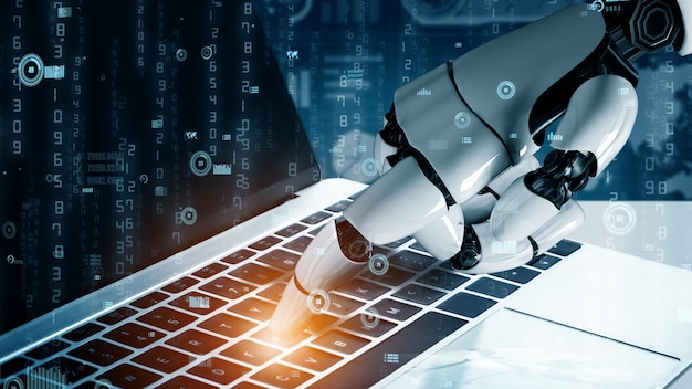 Robot futuristico intelligenza artificiale rivoluzionario concetto di tecnologia AI