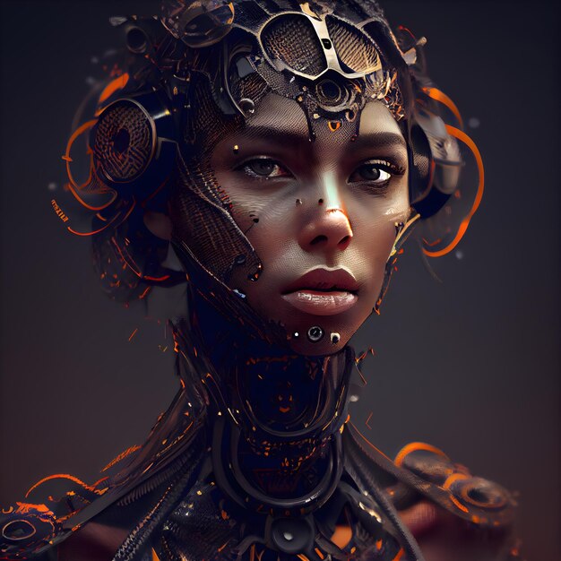 Robot futuristico Ritratto di una donna futuristica con acconciatura futuristica