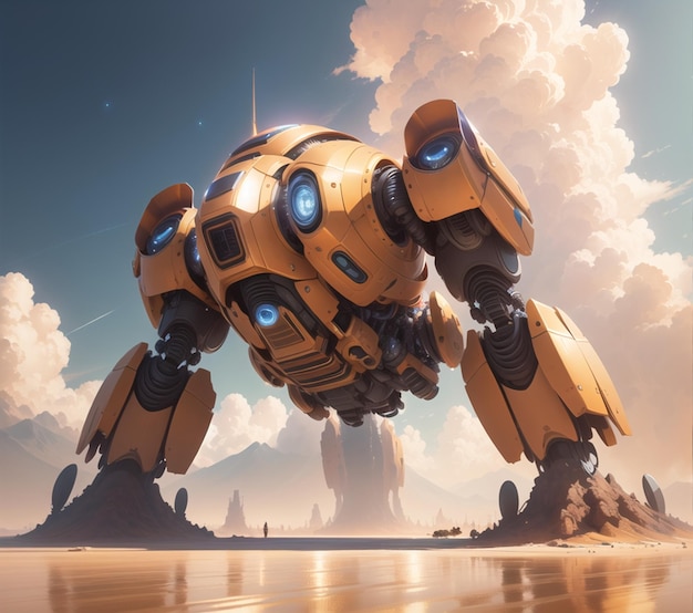 robot gigante con enormi braccia galleggianti