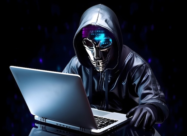 Robot hacker anonimo Concetto di hacking sicurezza informatica crimine informatico attacco informatico dark web ecc