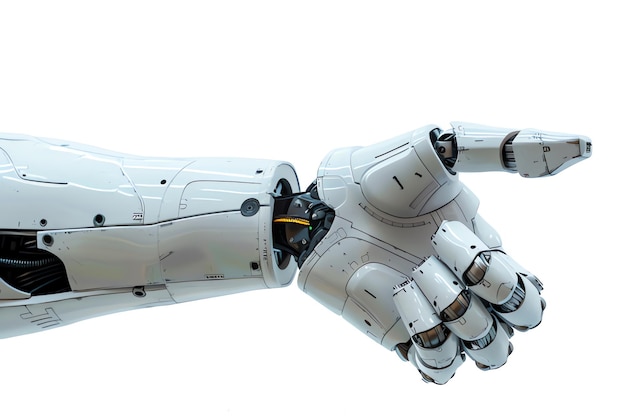 Robot hand pointing with thumb isolated on green background