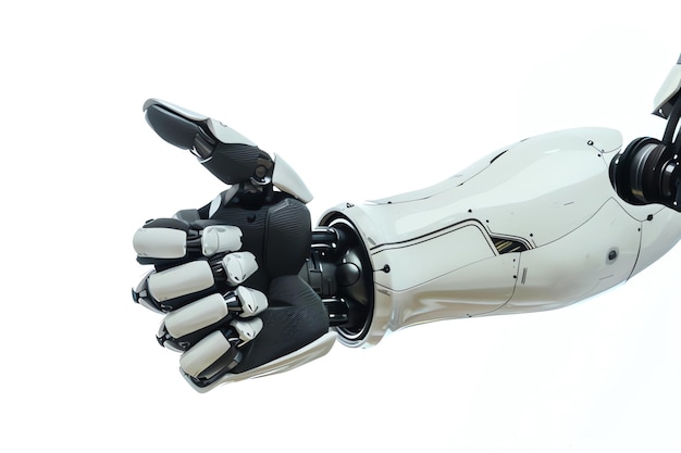 Robot hand pointing with thumb isolated on green background