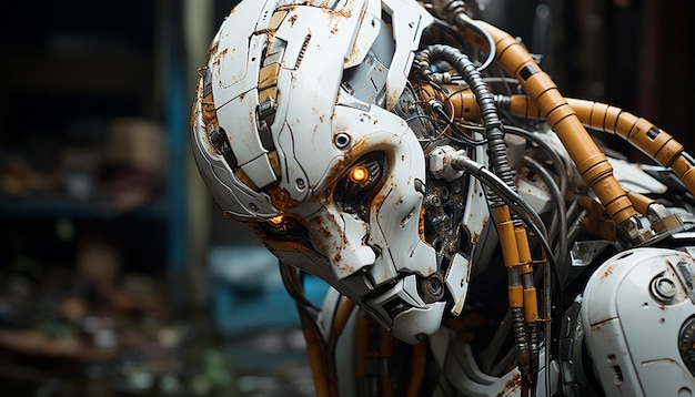 Robot in metallo in un'industria della tecnologia dei macchinari e degli animali generati dall'intelligenza artificiale
