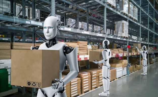 Robot industriale innovativo che lavora in magazzino per la sostituzione del lavoro umano