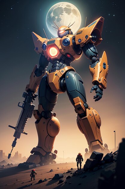 Robot Mecha Warrior SciFi Wallpaper Illustrazione di sfondo Giant Iron Man Autobot