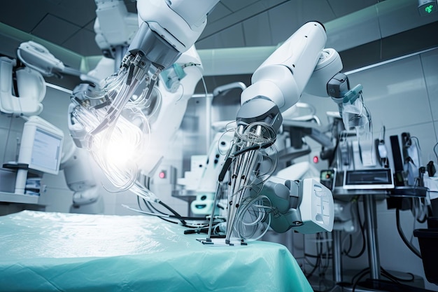Robot medico che si esibisce con strumenti e procedure intricati visibili creati con intelligenza artificiale generativa