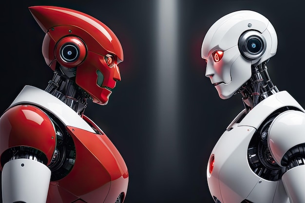 robot rosso contro robot bianco faccia a faccia