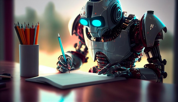 Robot scrittore AI che scrive come un autore umano o un blogger Generative Ai