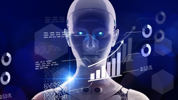 Robot trading metaverse business finance borsa mercato trading grafico grafico economia