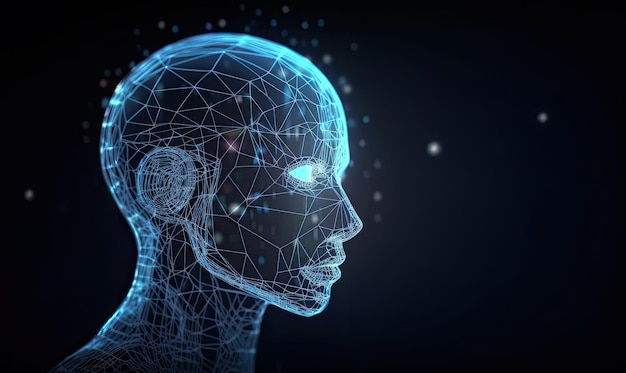 Robot umanoide astratto su sfondo high tech di collegamento nel concetto di apprendimento automatico Creazione utilizzando strumenti di intelligenza artificiale generativa