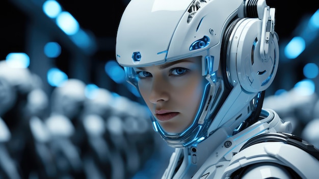 Robot umanoide o cyborg con intelligenza artificiale in futuro