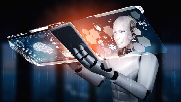 Robot umanoide utilizzando computer tablet per analisi di big data