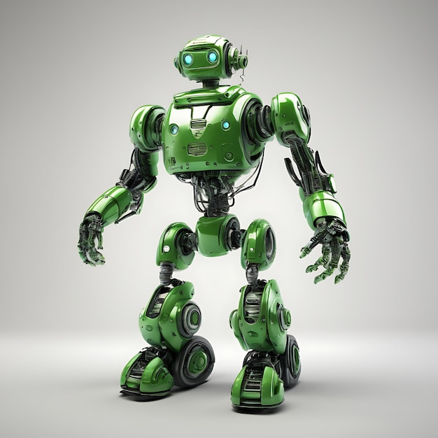 robot verde su sfondo bianco