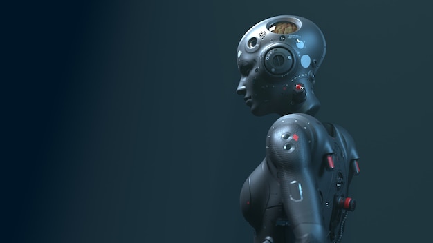 Robot woman, scifi woman mondo digitale del futuro delle reti neurali e dell'intelligenza artificiale 3d render