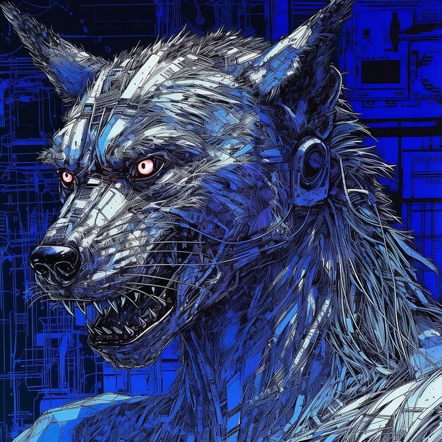 Robotic Werewolf stile ritratto dinamico AI generativa