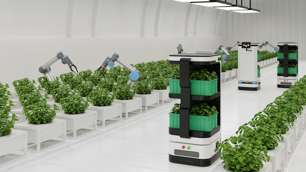 Robotica in agricoltura concetto futuristicoTecnologia agricola e automazione agricola