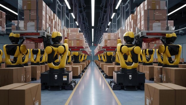 robots efficiently sorting hundreds of parcels per hourautomated guided vehicle agv3d rendering