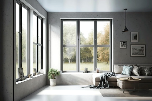 Robuste finestre in alluminio grigio con doppi vetri in camera generativa ai