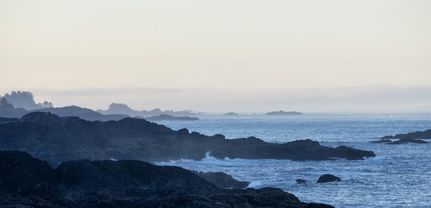 Rocce aspre su una costa rocciosa sulla costa occidentale dell'Oceano Pacifico