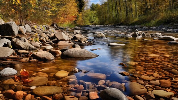 Rocce colorate d'autunno Un stupendo ruscello di altopiano in fotografia Hdr